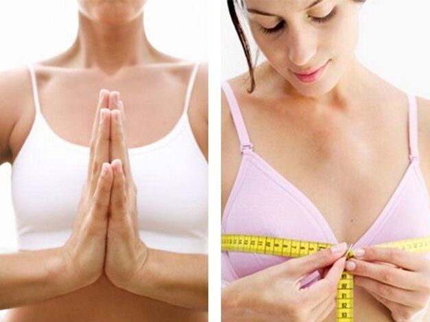 A girl measures her breast volume after doing the exercise.